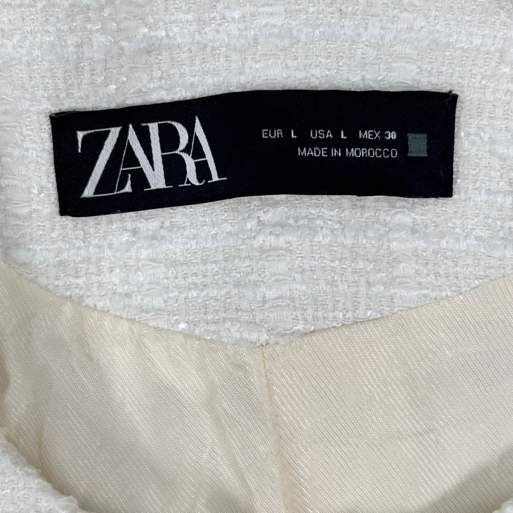 ZARA White Textured Coat Dress Jacket Women Size L Elegant Button Front Blazer - Picture 7 of 11